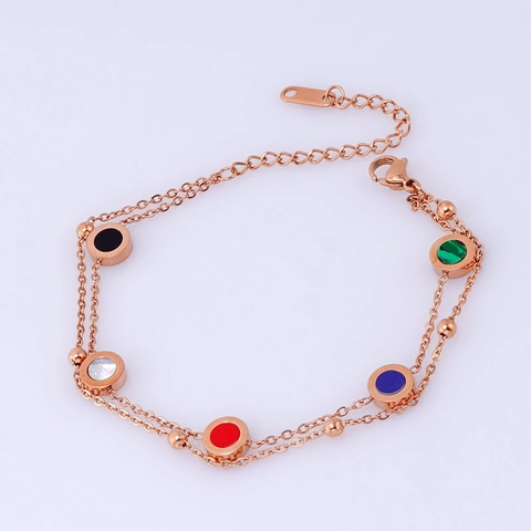 Double Layer Bracelet Stainless Steel Colorful Round Geometric Pendant Adjustable Fashion Jewelry For Women