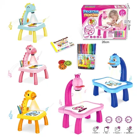 Kids Projection Drawing Board Table Plastic LED Projector Painting Desk Educational Toy For Children Animal Design