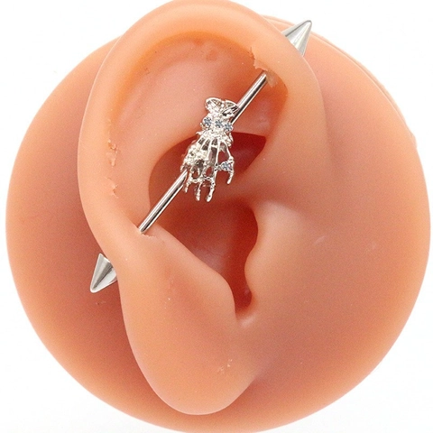 Stainless Steel Industrial Barbell Earring For Women Butterfly Heart Moon Skull Cat Ear Cartilage Piercing Jewelry Zirconia