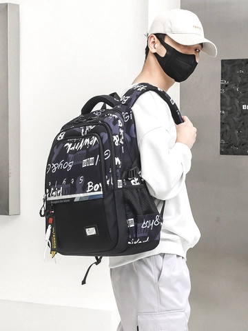 Large Capacity Backpack Polyester Waterproof Graffiti Camouflage School Bag For Men Students Fits Laptop