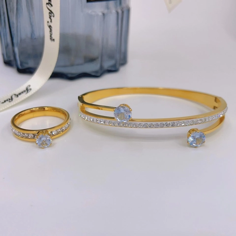Gioielli In Acciaio Inossidabile Bracciale E Anello Da Donna Con Zircone Diamante Pieno Bracciale Aperto Doppio Strato Moda