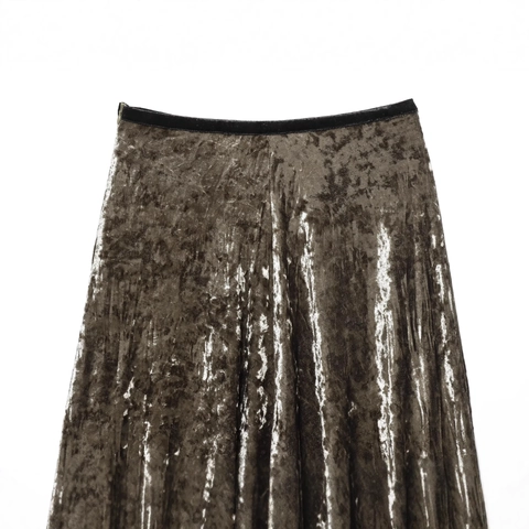 Gonna Midi In Velluto Da Donna Texture Metallica Pieghettata Bordo In Pizzo Retro Sexy