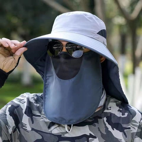 Ακρυλικό Καπέλο Ηλίου Εξωτερικού Χώρου Με Αφαιρούμενη Μάσκα Και Κάλυμμα Αυχένα Προστασία UV Αναπνεύσιμο Καπέλο Bucket Για Ψάρεμα