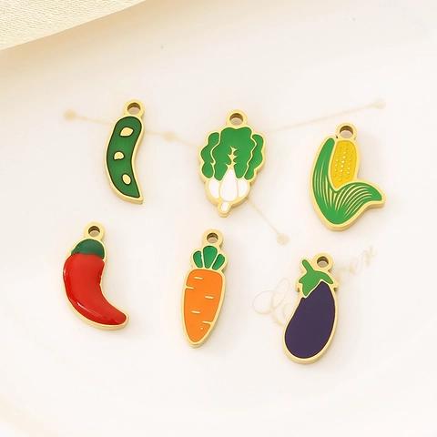 Vegetable Charms Stainless Steel Enamel For Jewelry Making DIY Accessories Necklace Bracelet Fruit Pendants Cute