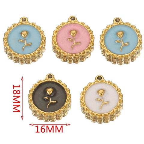 Stainless Steel Rose Tulip Flower Enamel Charms Pendants For DIY Jewelry Making Necklaces Earrings Floral Vintage Style