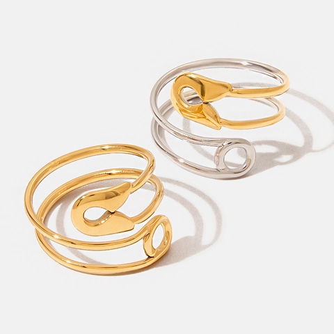 Sicherheitsnadel Offener Ring 18K Vergoldeter Edelstahl Doppelschicht Hohl Verstellbar Minimalistischer Schmuck Für Damen