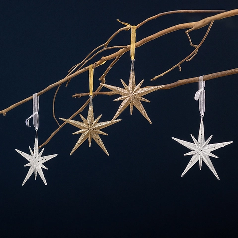 Christmas Starburst Hanging Ornaments Acrylic Glitter Sunburst Tree Decoration Festive Party Home Decor Sparkling Star