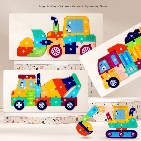Puzzle Numeri In Legno Veicoli Da Costruzione Giocattolo Educativo Montessori Per Bambini Camion