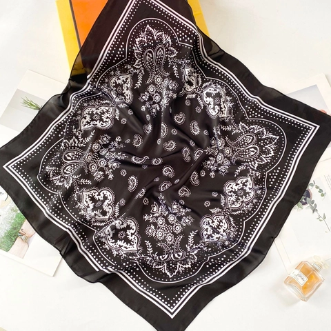 Women Square Scarf Paisley Print Faux Satin Satin Hair Head Neck Wrap Elegant Retro Fashion Accessory