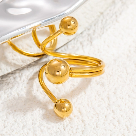 Anillo Abierto De Acero Inoxidable Chapado En Oro De 18K Espiral Cuentas Ajustable Impermeable Joyería Para Mujer