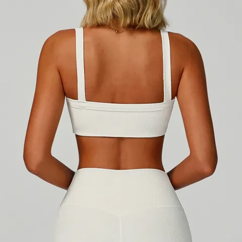 Sportbeha Geribd Dames Nylon Spandex Open Rug Strak Yoga Fitness Hardlopen Vest Top Vierkante Hals