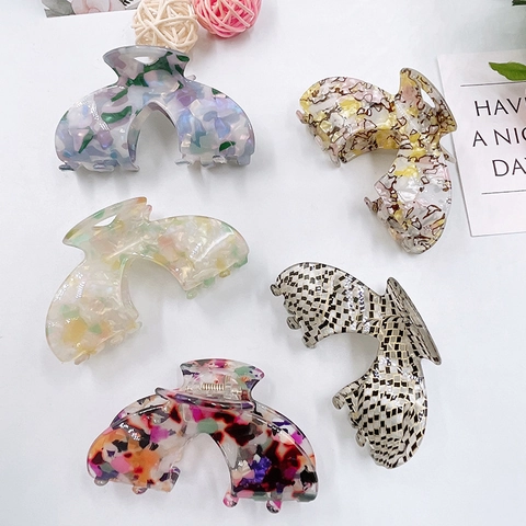 Large Acetate Hair Claw Clips Hollow Out Elegant Marble Checkerboard Pattern Shark Clip Accessories For Women Girls