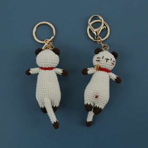 Portachiavi Animale Uncinetto Fatto A Mano Cartone Animato Gatto Cane Maiale Topo Filato Maglia Ciondolo Borsa Con Campanello