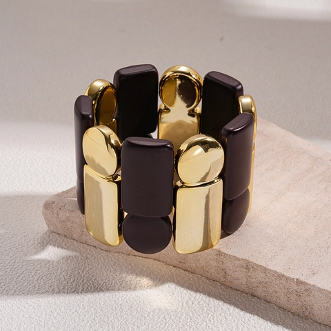 Bracciale Elastico Geometrico Largo Statement Acrilico Lega拼接 Gioielli Moda Donna Stile Boho Accessorio