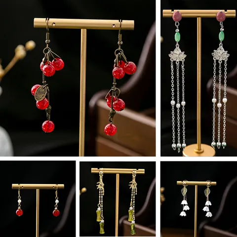 Lange Quasten Ohrhänger Im Neuen Chinesischen Stil Legierung Hohle Blume Bambus Perlen Retro Ethnischer Schmuck Für Frauen