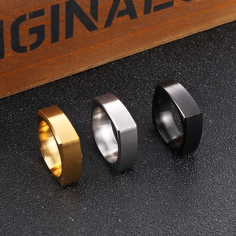 Anillo Geometrico Quadrato Minimalista Acciaio Inossidabile Texture Spazzolata Fascia Liscia Unisex