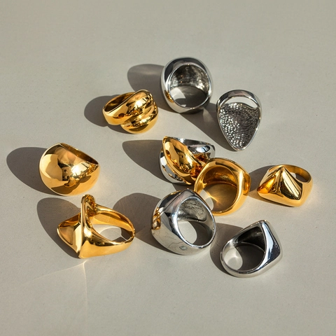 Grobe Kuppelringe 18K Vergoldeter Edelstahl Wasserdicht Geometrischer Minimalistischer Breiter Band Schmuck Für Frauen