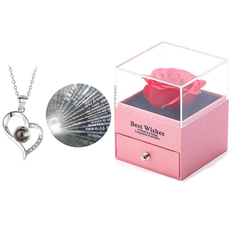 Ewige Rose Schmuckkästchen Herz Projektion Halskette Künstliche Perle Klee Armband Geschenk Romantisches Valentinstag Geschenk Damen
