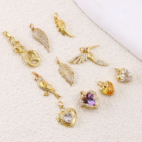 Kupfer Vergoldet DIY Schmuckanhänger Meerjungfrau Herz Vogel Flügel Anhänger Zirkon Strass Für Halskette Ohrring Herstellung