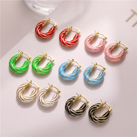 Twisted Enamel Copper Hoop Earrings For Women Colorful Candy Color C-Shape Geometric Ear Buckle Fashion Jewelry Accessory Gift