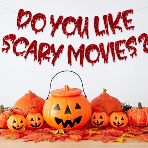Halloween Banner Do You Like Scary Movies Roter Glitzer Blutstropfen Party Dekoration Horrorfilm Thema Foto Requisite