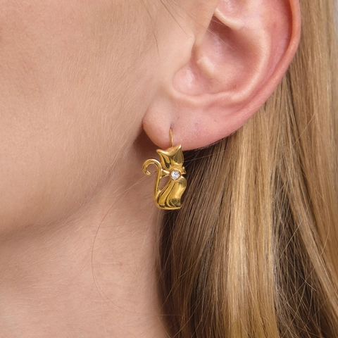 Edelstahl Katze Geformt Ohrstecker Und Anhänger Halskette Set Gold Strass Tier Schmuck Für Damen Täglich Dating Geschenk