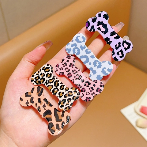 Pinces À Cheveux Forme D'Os Motif Léopard Résine Clips Latéraux Style Harajuku Y2K Accessoires Cheveux Pour Femmes Filles