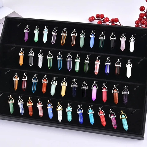 Natural Gemstone Crystal Hexagonal Column Pendant Necklace Bullet Shape Pointed Prism Alloy Cap Fashion Jewelry Women Men
