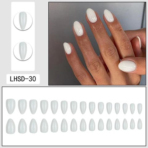 Short Almond Press On Nails Glossy Solid Color Full Cover Artificial Fake Nail Tips Manicure Accessory For Women