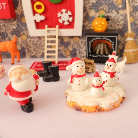Miniatur Puppenhaus Weihnachten Szene Dekoration Holz Harz Elfen Tür Briefkasten Leiter Weihnachtsmann Schlitten Geschenk