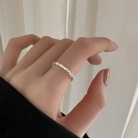 925 Sterling Silber Ring Für Frauen Quadratische Geometrische Perlen Runde Transferperle Elastisches Seil Minimalistischer Fingerschmuck