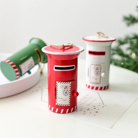 Christmas Mini Metal Mailbox Hanging Ornaments Iron Tinplate Storage Box To Santa Claus Festive Party Tree Decor