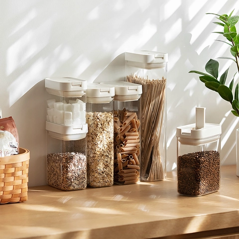 Barattoli Per Conservazione Alimenti Trasparenti Contenitori Da Cucina Ermetici Con Coperchi Di Bloccaggio Plastica ABS PET