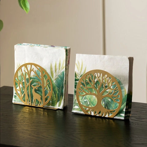 Porte Serviette Métallique Arbre Vie Cerf Design Support Papier Fer Organisateur Bureau Décoration Table Cuisine Luxe