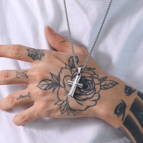 Collar Con Colgante De Cruz De Acero Inoxidable Para Hombres Mujeres Estilo Hip Hop Punk Joyería Religiosa Minimalista Pulida