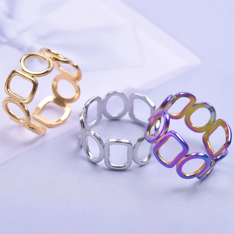 Edelstahl Ring Hohl Geometrisch Offen Verstellbar Minimalistischer Moderner Schmuck Für Damen Herren Gold Silber Regenbogen