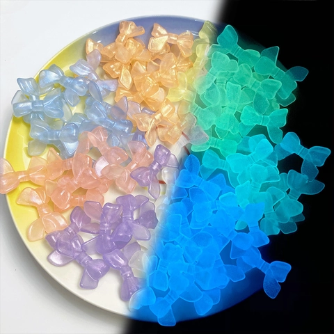 Shimmer Iridescent Bow Beads Luminous Glow In The Dark Acrylic Resin DIY Craft Jewelry Making Decorative