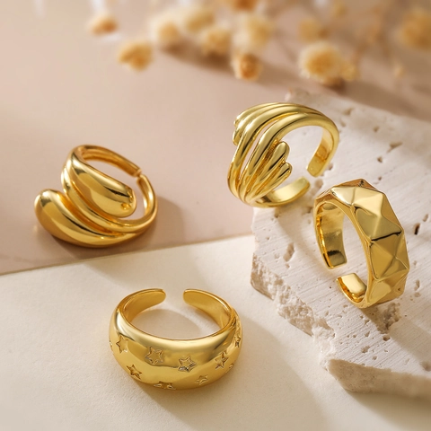 Minimalist Geometric Irregular Open Rings For Women Copper Gold Plated Adjustable Vintage Ins Style Finger Jewelry