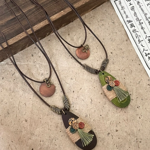Boho Etnische Strik Druppel Hanger Halsketting Voor Dames Vintage Lange Truiketting Met Kwastje En Knoop Decoratie Sieraden Cadeau