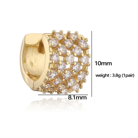 Hip Hop Copper 18K Gold Plated Square Zirconia Hoop Earrings For Women Hollow C Shape Iced Out Sparkly Ear Buckle Jewelry