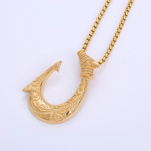 Collana Con Pendente A Amo Placcata Oro 18K Acciaio Inossidabile Totem Vichingo Nordico Gioielli Da Uomo