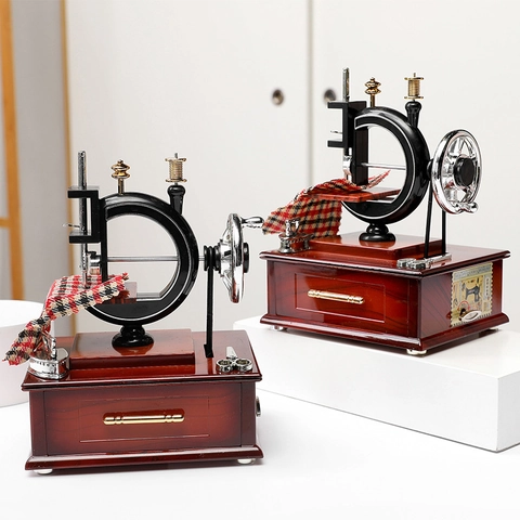 Vintage Nähmaschine Spieluhr Retro Europäischer Stil Musical Schmuckkästchen Mit Schublade Dekorative Tischornament Geschenk