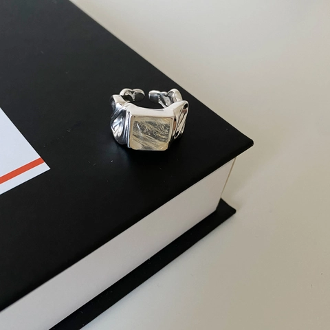 Anello In Argento Sterling 925 Con Pietra Gialla Quadrata Consistenza Irregolare Gioielli Minimalisti Aperti Regolabili