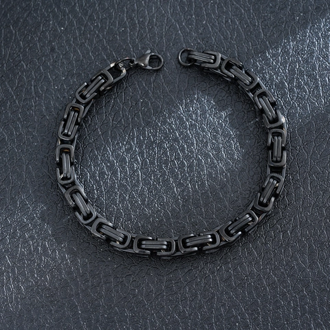 Hip Hop Black Titanium Steel Bracelet For Men Women Polished Cuban Link Byzantine Box Chain Geometric Trendy Jewelry Gift