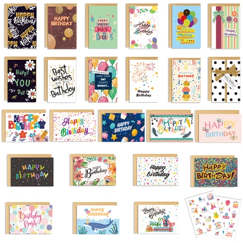 Kreative Geburtstagskarten-Set Mit Kraftpapier-Umschlägen Und Aufklebern Mehrere Designs Für Geburtstagswünsche Papierkarten