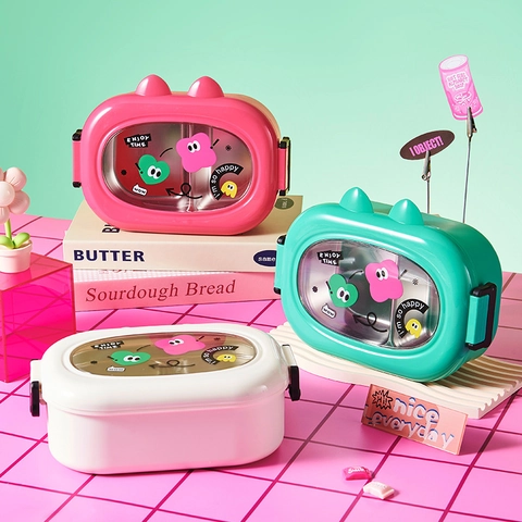 Cartoon Bento Box 304 Edelstahl Geteilt Mikrowellengeeignet Auslaufsicher Isolierte Brotdose Für Kinder Studenten