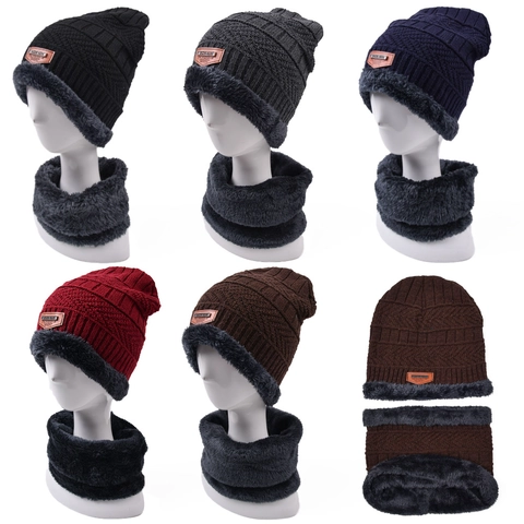 Winter Knitted Hat And Neck Warmer Fleece Lined Warm Thick Outdoor Skull Cap For Men Women