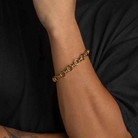 Pulsera de Eslabones de Cadena de Acero Inoxidable Chapado en Oro de 18K para Hombres Mujeres Unisex Estilo Hip Hop Punk