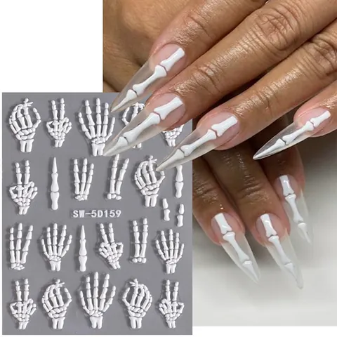 Halloween Nagelaufkleber 5D Geprägt Gotisch Skelett Totenkopf Spinne Kürbis Selbstklebende Maniküre Abziehbilder