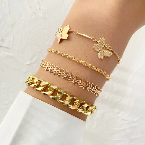 Gelaagde Vlinder Ster Hart Charm Armband Enkelband Legering Sieraden Voor Dames Vintage Boho Mode Accessoires